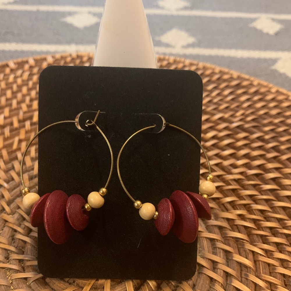 🌻2 for $15🌻 Wood and Gold Circle Earrings